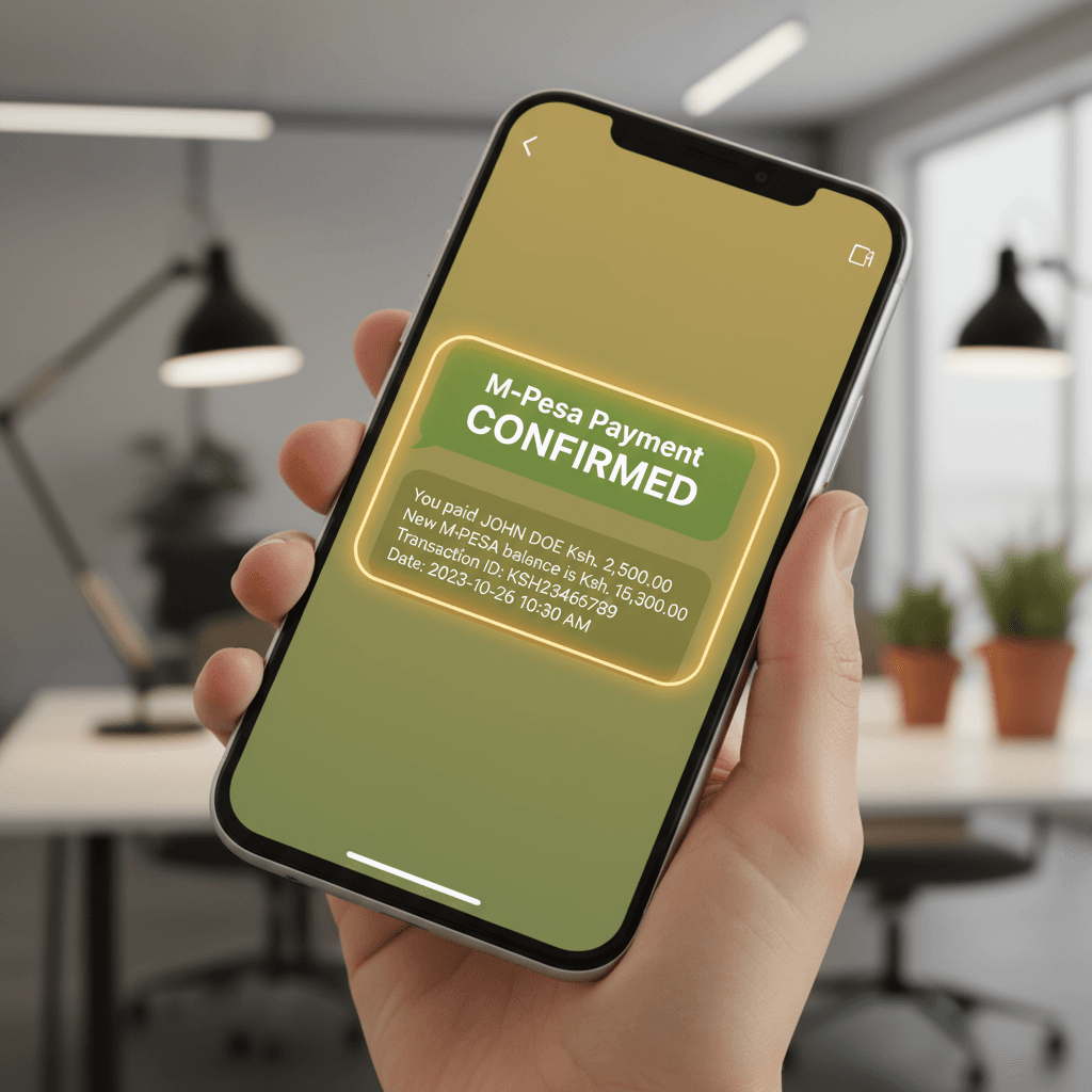 M-Pesa payment confirmation appearing in WhatsApp chat